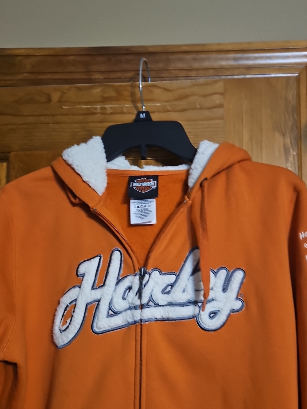 Harley-Davidson Rust Orange Sherpa-Trimmed Zip Hoodie Jacket - Picture 3 of 7